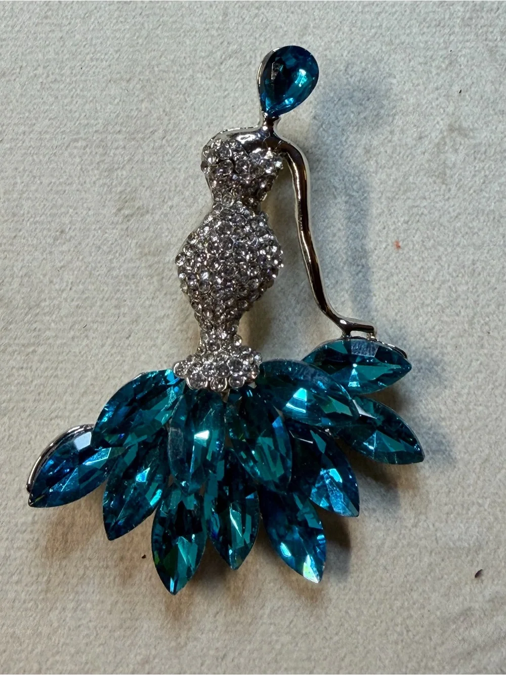 Crystal Embellished Teal Dress Brooch - Women's Jewelry